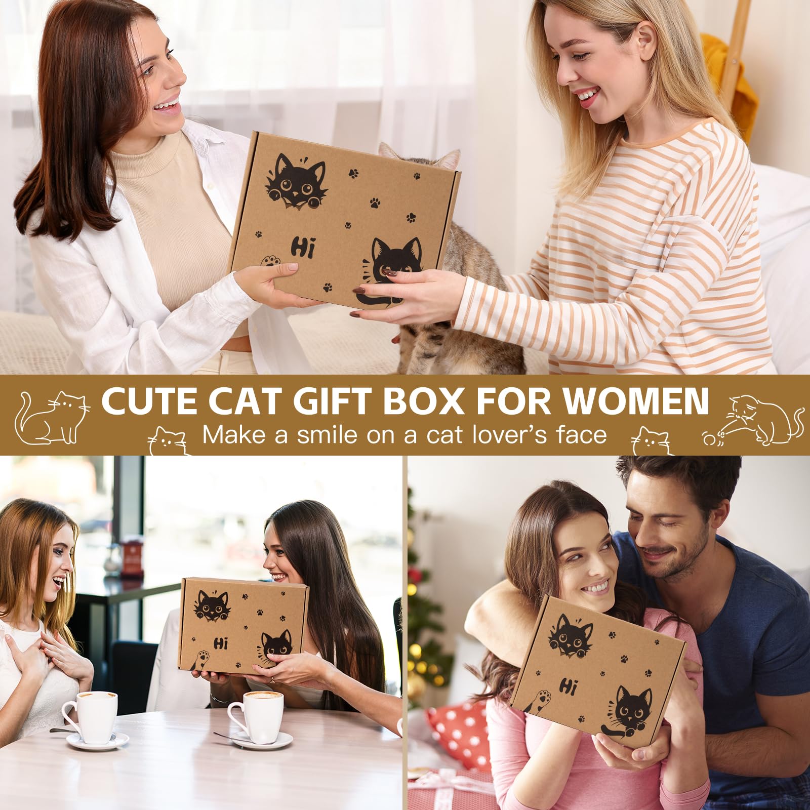 Cat Lover Gifts for Women, Cat Gifts for Women, Cat‘s Themed Gift for Christmas Mothers Day Birthdays, Funny Gift for Cats Lovers for Crazy Cats Lady Mom Daughters with Glass Cup Scented Candle Socks