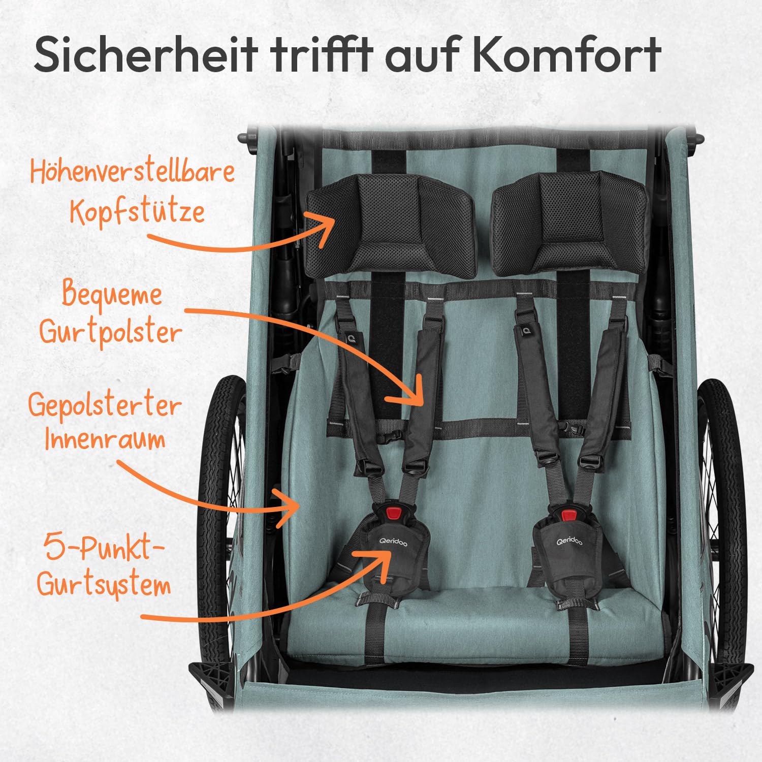 Qeridoo QUPA Plus Fahrradanhänger 1 oder 2 Kinder Premium-Federung 3-in-1-Funktion Jogger Kinderwagen Leicht Sicher Komfortabel