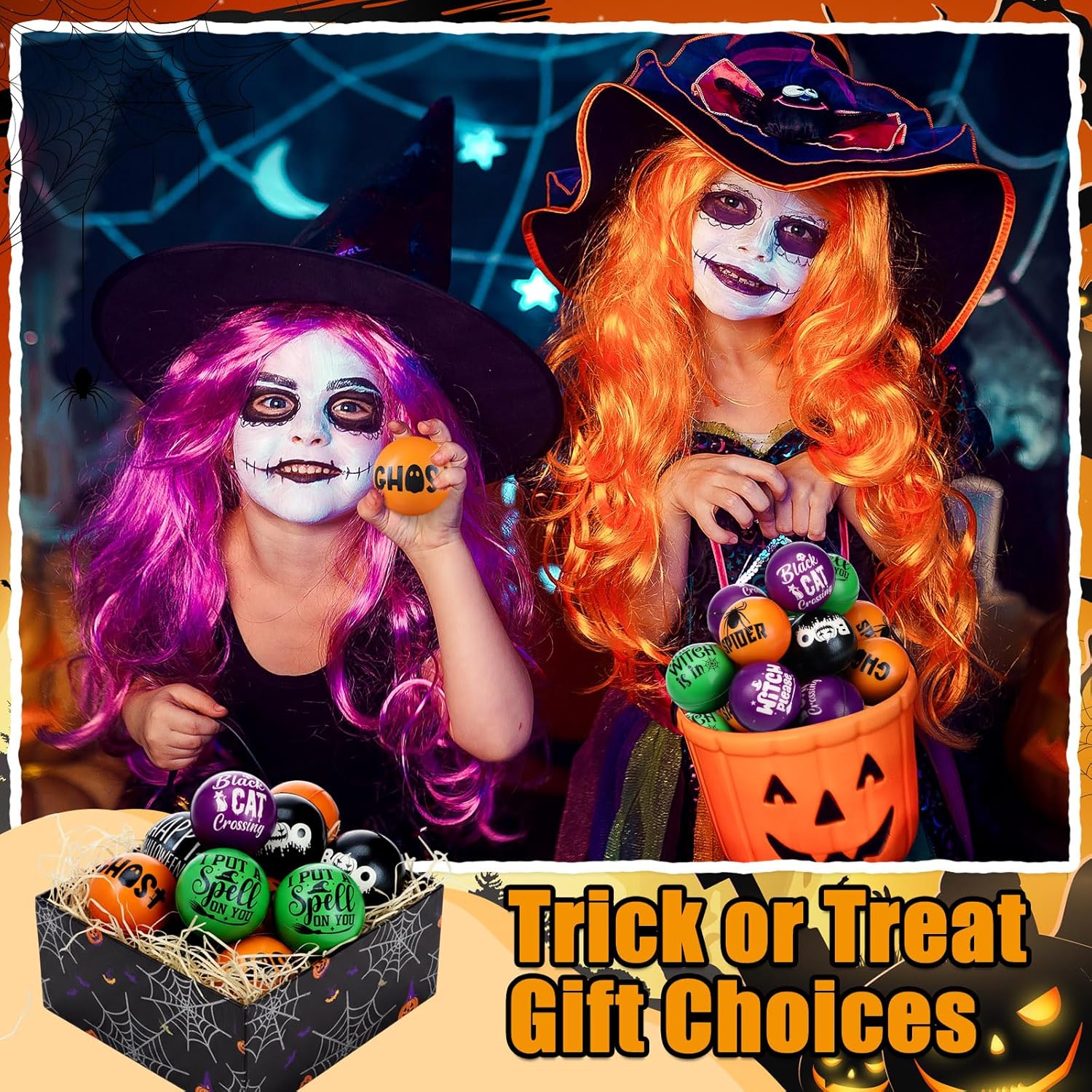 108 Pcs Halloween Stress Ball Bulk 2 Inch Assorted Soft Foam Squeeze Relief Toy Ghost Icons Hilarious Text Gift Stress Squeeze Ball Foam PU Press for Halloween Party Favor Carnival Reward - Image 5