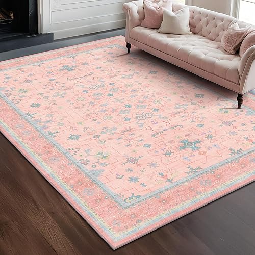 Miniatura 49 de Alfombra de Pasillo de Baño Lavable Oushak 2x5 - Floral Pastel Bohemio Ecléctico, Alfombra Pequeña Antideslizante de Pelo Bajo Resistente a Manchas