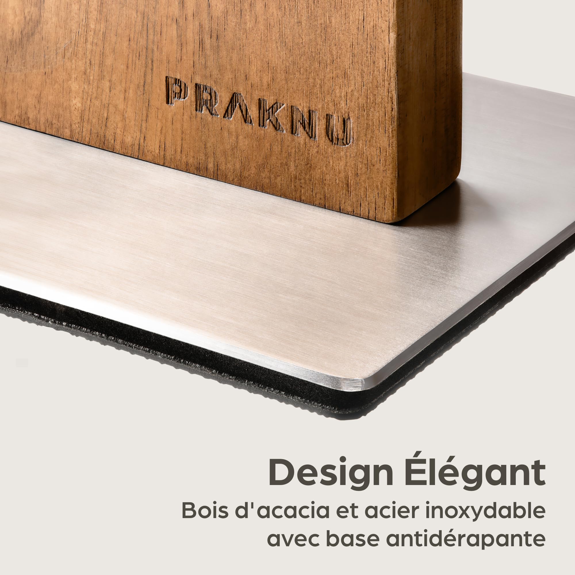 Praknu Porte Couteaux de Cuisine - Bloc à Couteaux Aimanté Double Face – Porte Couteau en Bois D'Acacia FSC® – Range Couteaux de Cuisine – Magnetic Knife Holder – Rangement Couteaux Cuisine