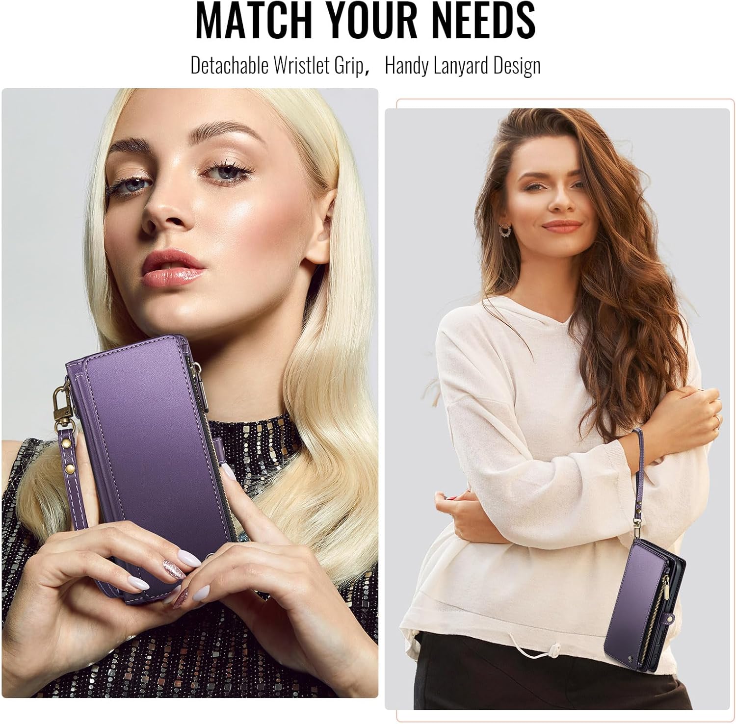 Defencase Wallet Case Compatible with Samsung Galaxy Z Fold 3 with RFID Blocking Card Holder & S Pen Holder Slot PU Leather Magnetic Snap Flip Zipper Strap Phone Case Fit for Galaxy Z Fold 3, Purple