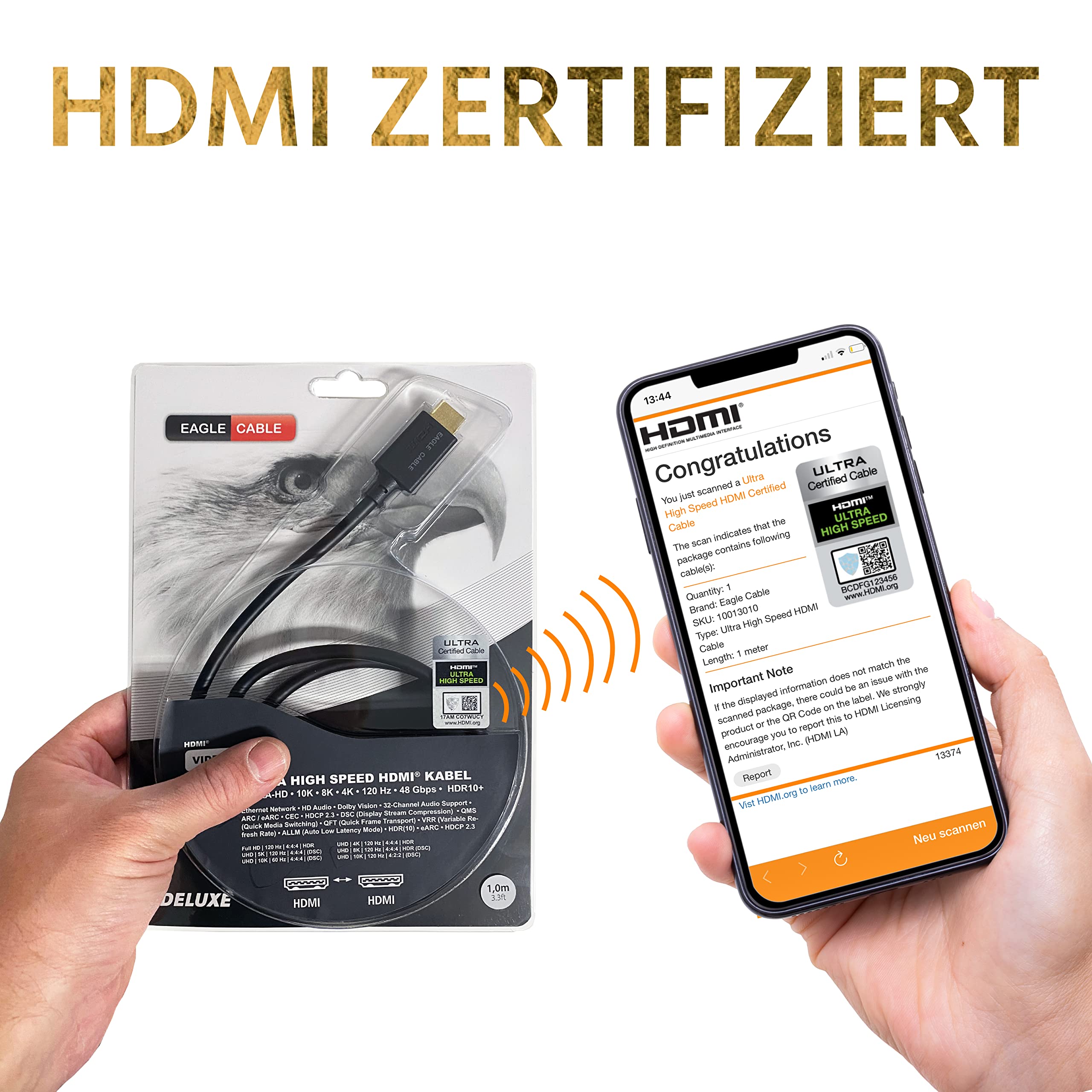Inakustik eagle cable by 10013020 - Cavo HDMI 2.1 Deluxe Ultra High Speed | 2,0 m | 48 Gbps | UHD 10 K @120 Hz | per un'esperienza TV cristallina home cinema e gioco | HDR10+ | eARC (canale di ritorno