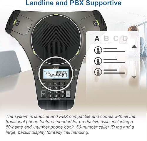 Vista 10 de VTech VCS712 ErisStation DECT 6.0 Teléfono de conferencia inalámbrico con dos micrófonos inalámbricos con tecnología inalámbrica Orbitlink, altavoz