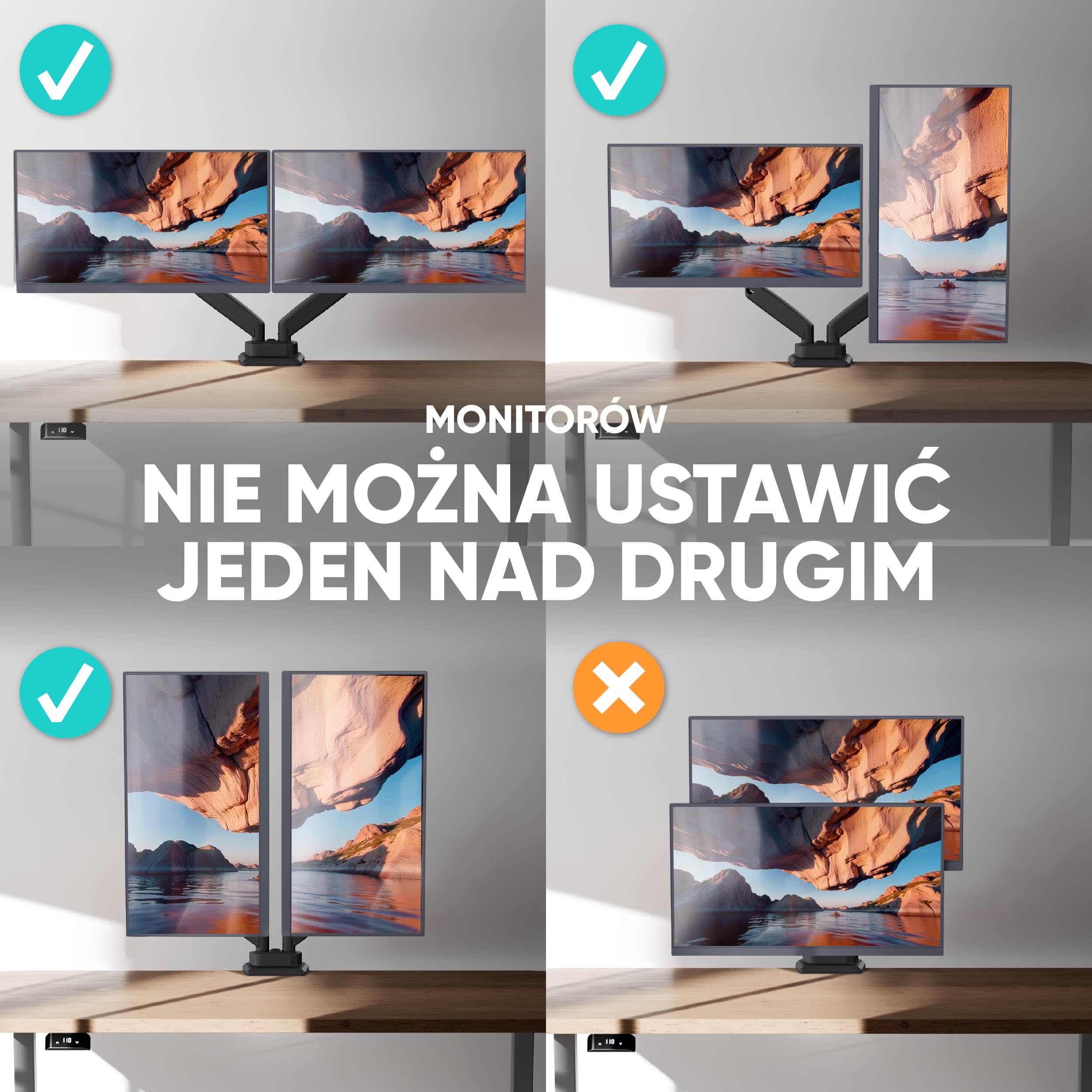 ONKRON Uchwyt na Dwa Monitory dla Ekranów 13-32 cale, do 2x10 kg, Podwójne Ramię ze Sprężyną Gazową, VESA 75x75-100x100, Uchwyt Biurkowy do 2 Monitorów, Czarny G160-B