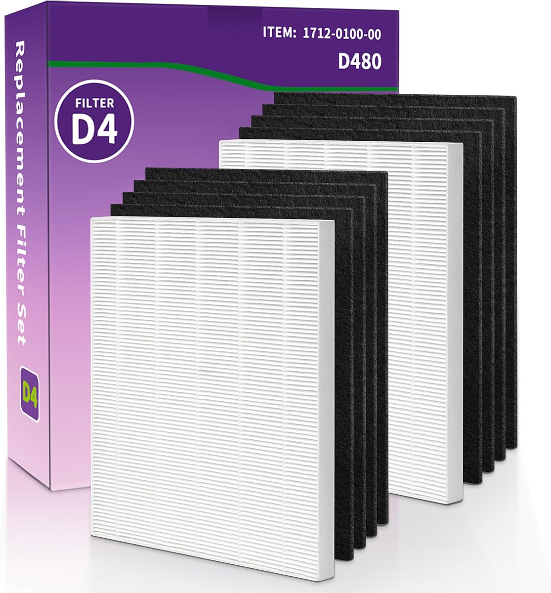 D480 Replacement Filter D4 for Winix D480 Air Purifier | Part Number 1712-0100-00,2 High-Density Microfiber Filter + 8 Carbon Pre-Filters,for Home Large Room,Smoke,Pet,Hair