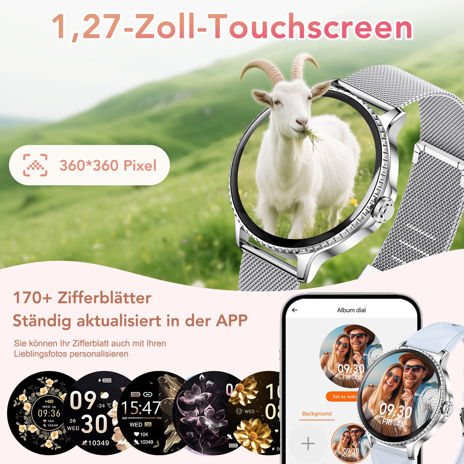CIVO Smartwatch Damen Rund Silber 41mm: Fitness Tracker Demenuhr Schrittzähler Wasserdicht - Bluetooth-Anrufe Smart Watch für iOS Android Blau