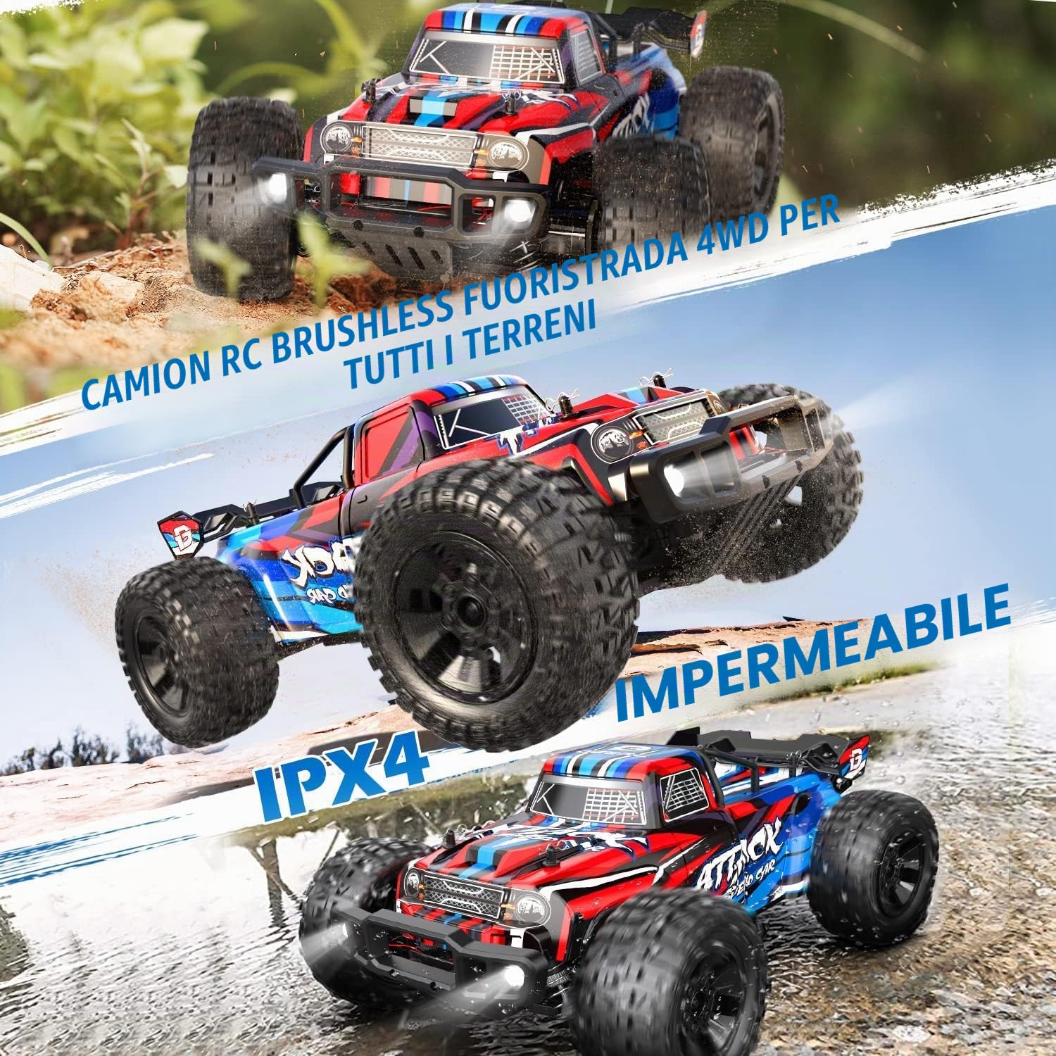 DEERC Auto telecomandato 1:10 scala alta velocità senza spazzole, per adulti, 4WD 60+ KM/H alta velocità, 2.4Ghz fuoristrada RC Crawler 40+ minuti di tempo di gioco, regalo per ragazzi (210E)