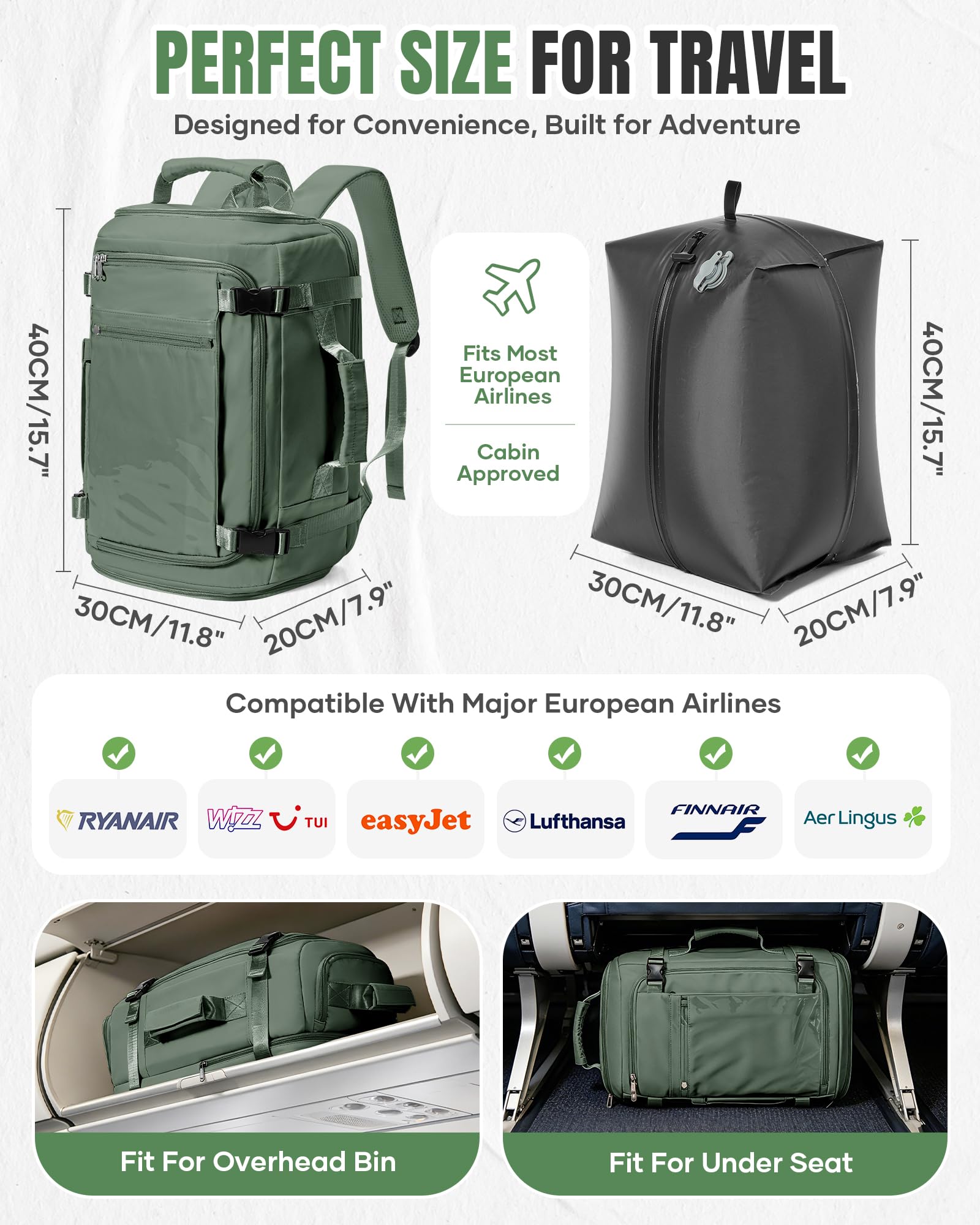 BJLFS Vakuum Rucksack 40×30×20 Handgepäck Rucksack 40x20x25 für Ryanair Wizzair Reiserucksack Damen Vakuum Handgepäck Flugzeug Easyjet 45×36×20 Wasserdicht Laptop Rucksack Herren
