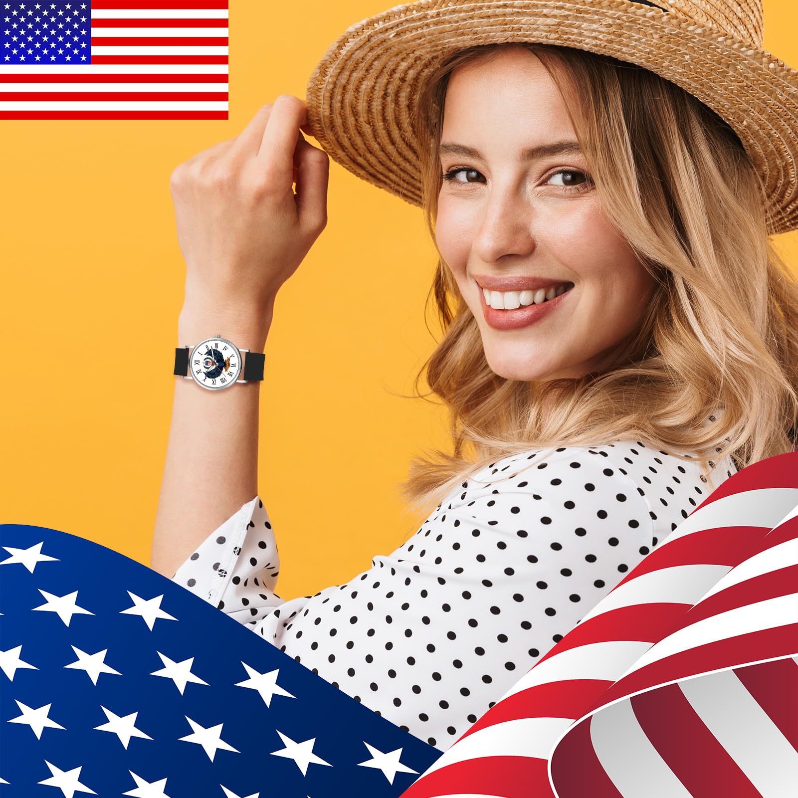 JewelryWe Zegarek damski silikonowy zegarek damski: 10 sztuk US Dzień Niepodległości Analogowy Zegarek Kwarcowy Zegarek na rękę Kobiety Czarny Guma Bransoletka Ultracienki zegarek na co dzień z