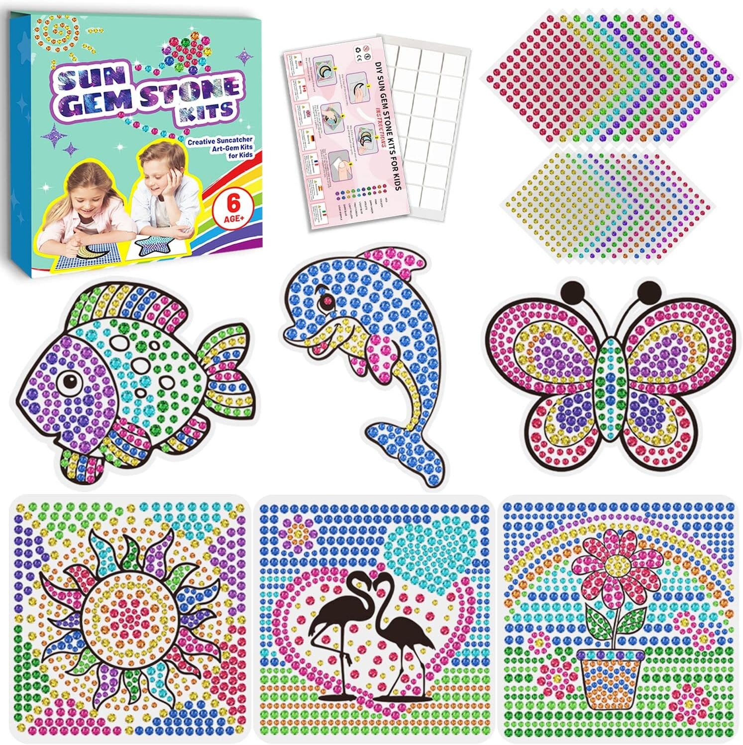 6 Sheets Suncatcher Kits for Kids Ages 6 7 8 9 10, DIY Diamond Painting