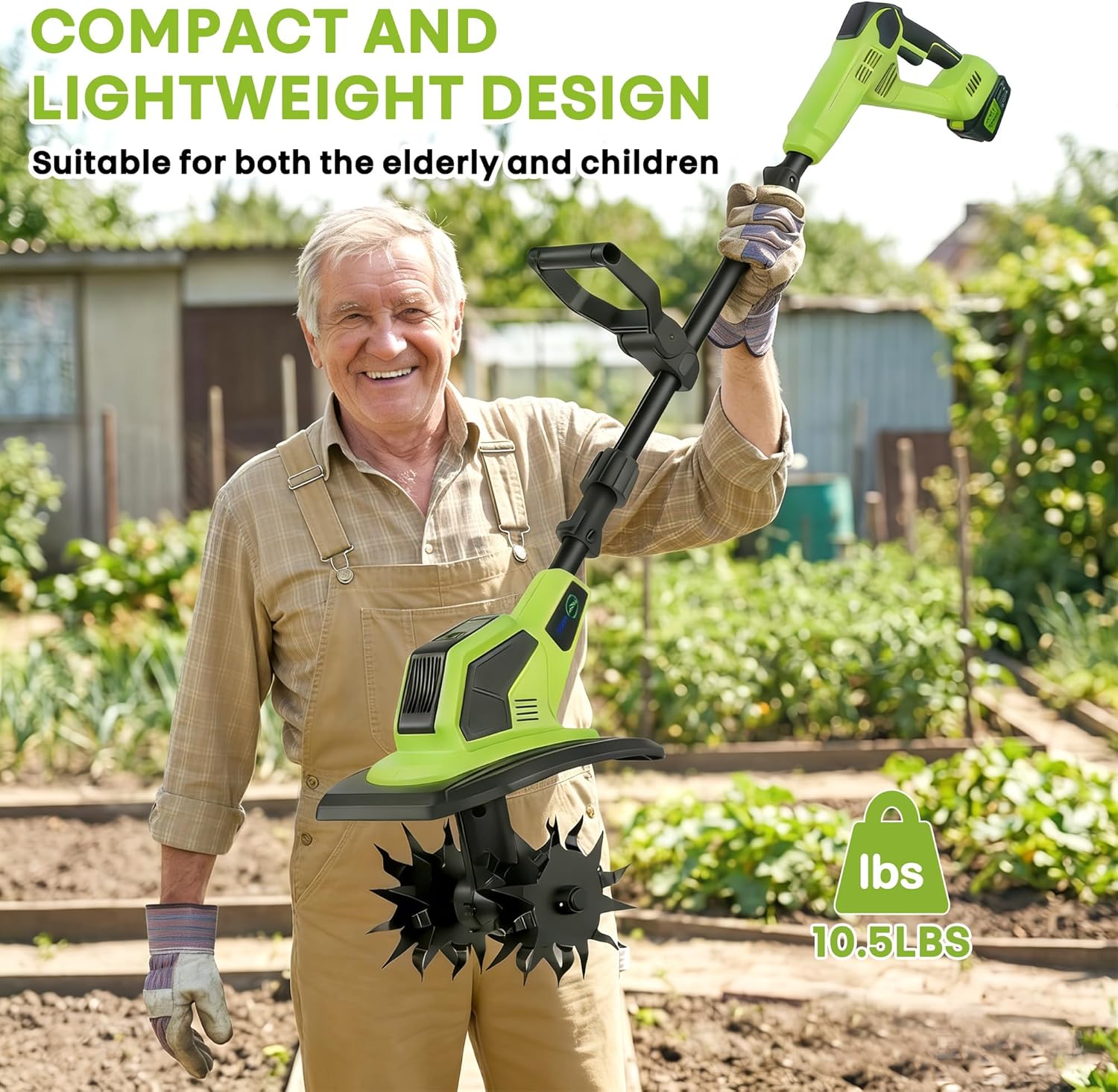 Cordless Electric Tiller for Gardening with 2 x 4.0AH Batteries, 9" Width & 6.7" Depth, 48 Steel Tines, Lightweight Rototiller for Soil Cultivation/Lawn, Gardening Gifts for Parents, Seniors