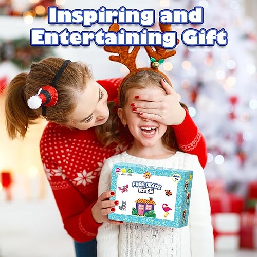 Vista 18 de FUNZBO 30000 cuentas fusibles de 0.197 in con mini hierro, 30 colores, 60 patrones, suministros de arte y manualidades para niños, juego