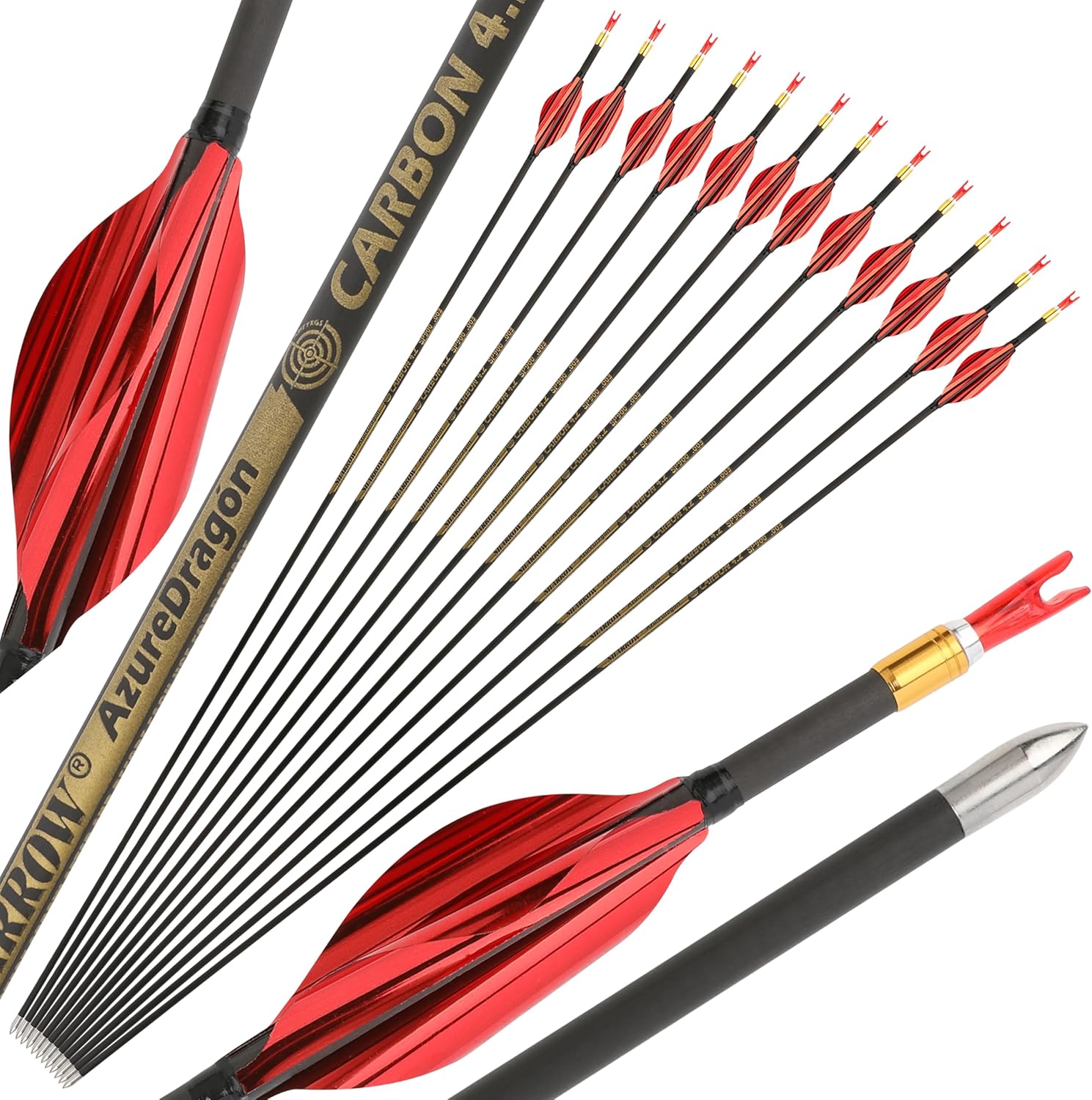 31 Inch Archery Pure Carbon Arrows 1.8" Rotary Feather Target Arrows Spine 700-1000 Competition Arrows for Recurve Compound Bows
