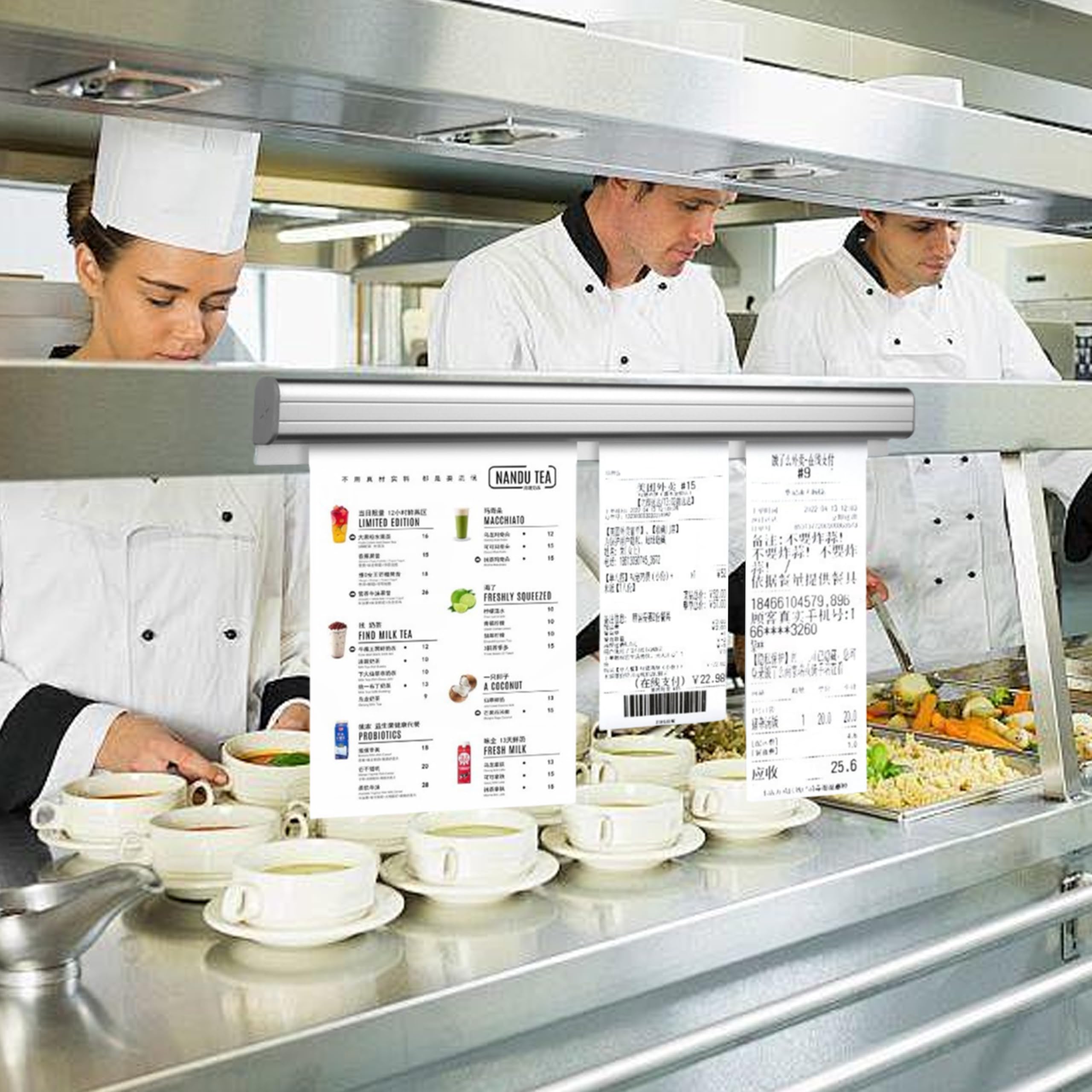 2Pcs Porte-tickets Pique Ticket de Caisse, 40cm Présentoirs pour Commandes 3 Pièces, Porte Bons de Commande Restaurant Barre a Bon de Commande Rail de Billetterie Mural en Aluminium pour Tickets
