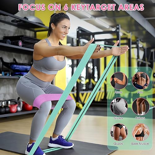Miniatura 6 de Bandas de resistencia de tela para entrenar, cinturón ancho con múltiples niveles de resistencia. Bolas de equilibrio de yoga. Ideal para ejercicios