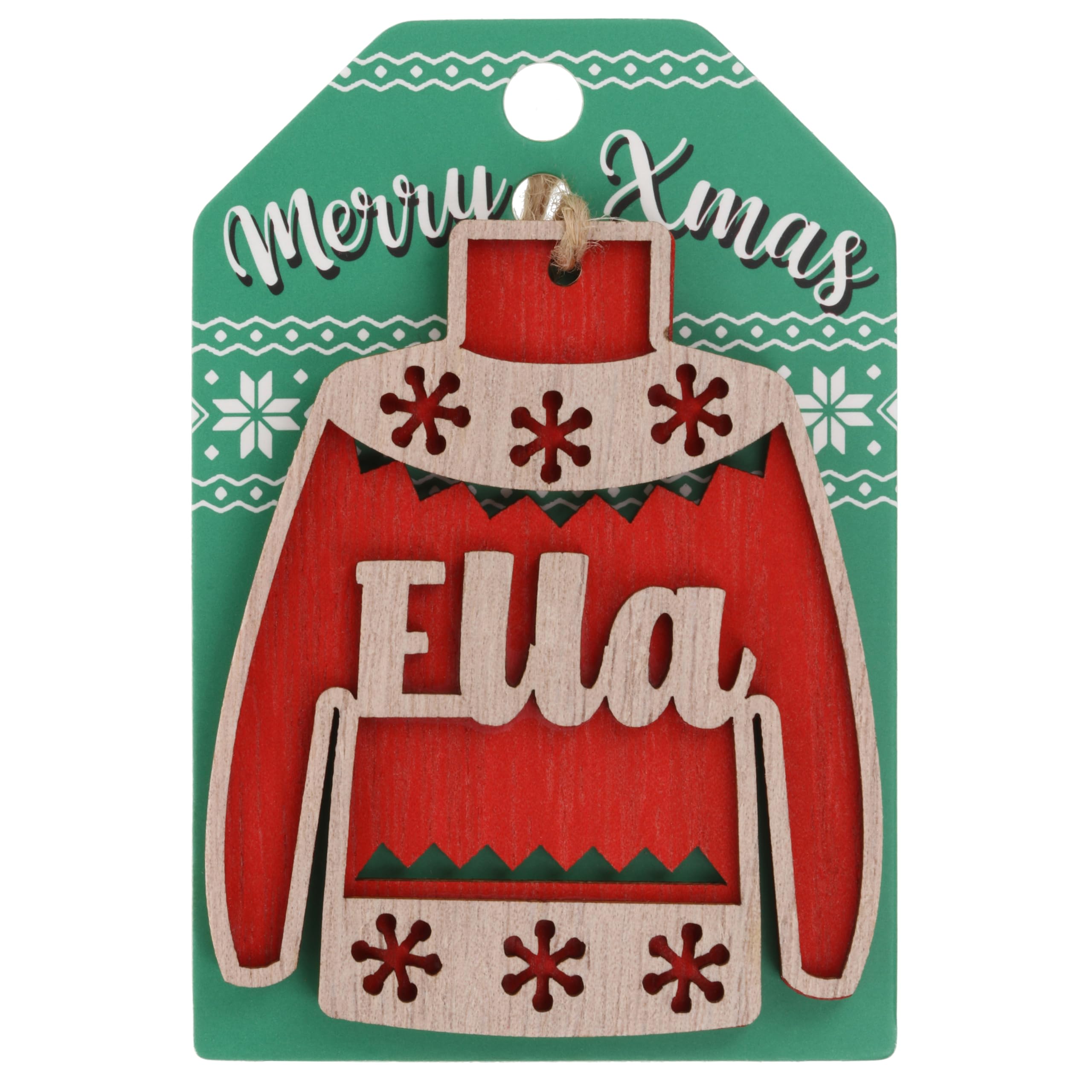 Ella Name Christmas Jumper Wooden Tree Decoration Personalised Bauble Xmas Red