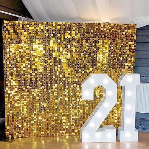 Miniatura 3 de Telón de fondo de pared brillante, 24 unidades, paneles de lentejuelas doradas, cuadrados brillantes, decoración de fondo de fotos para cumpleaños,