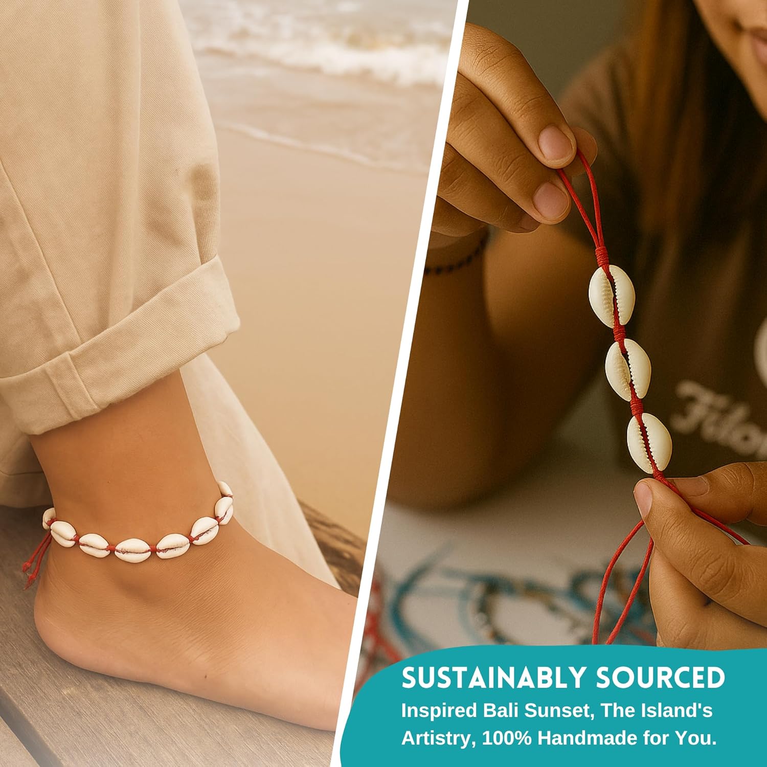 5Pcs Boho Cowrie Natural Shell Bracelets for Women – Adjustable Handmade Beach Anklet Set – Natural Ankle Shell Summer Jewelry in 5 Vibrant Cord Colors - Image 5