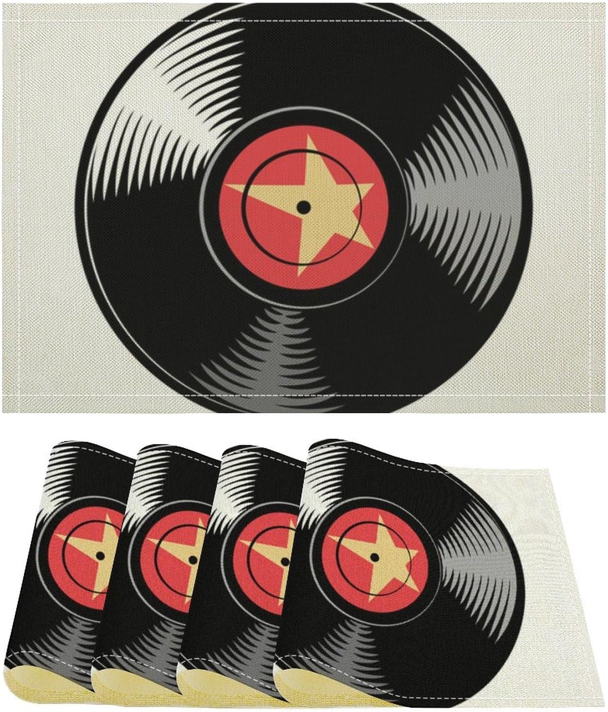 FISNAE CD Vinyl Record Table Placemats Set of 4 Retro Music NonSlip