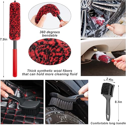 Miniatura 4 de GPUSFAK Kit de limpieza de lavado de autos de 16 piezas con pistola de espuma, cepillos de detalles, herramienta de limpieza de parabrisas, cepillo