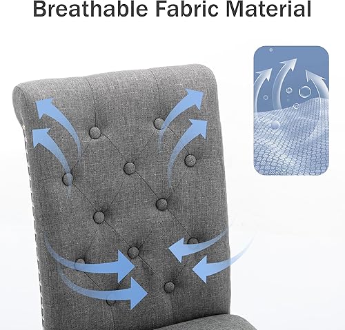 Miniatura 5 de Westice Juego de 4 sillas de comedor tapizadas de tela para cocina, sillas laterales de comedor con ribete de cabeza de clavo y patas de madera de