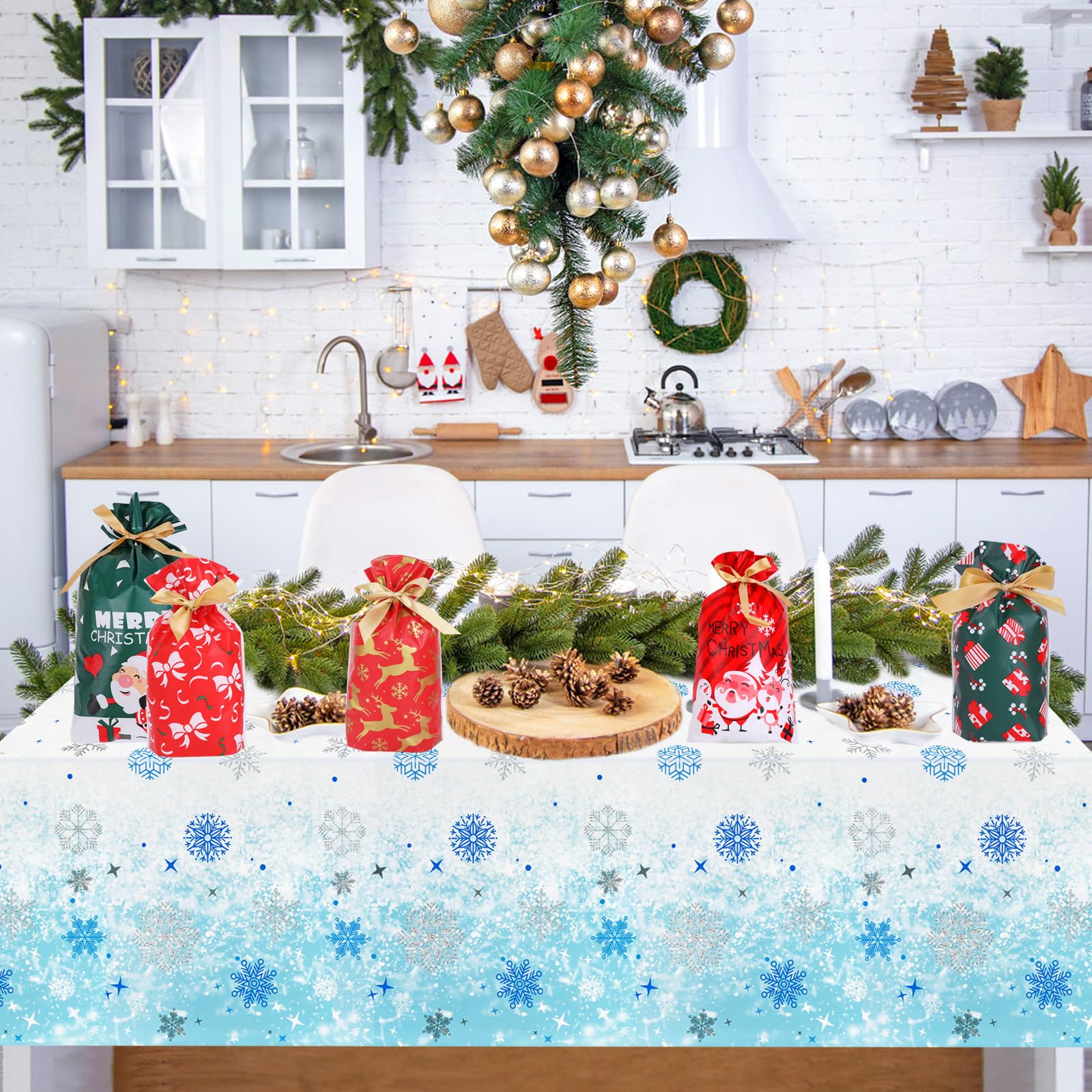 2 Tovaglie Iridescenti Natale - 137x274 Cm, Motivo Fiocco Di Neve, Per Feste - Foto 3