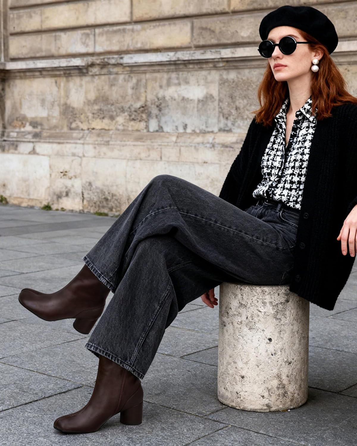 KOKOMOMO Womens Tabi Boots Split Toe Ankle Booties Cylindrical Chunky Heels Japanese Ninja Shoes Zipper Block Heel Short Boot Daily Work Party Dress Shoes for Ladies