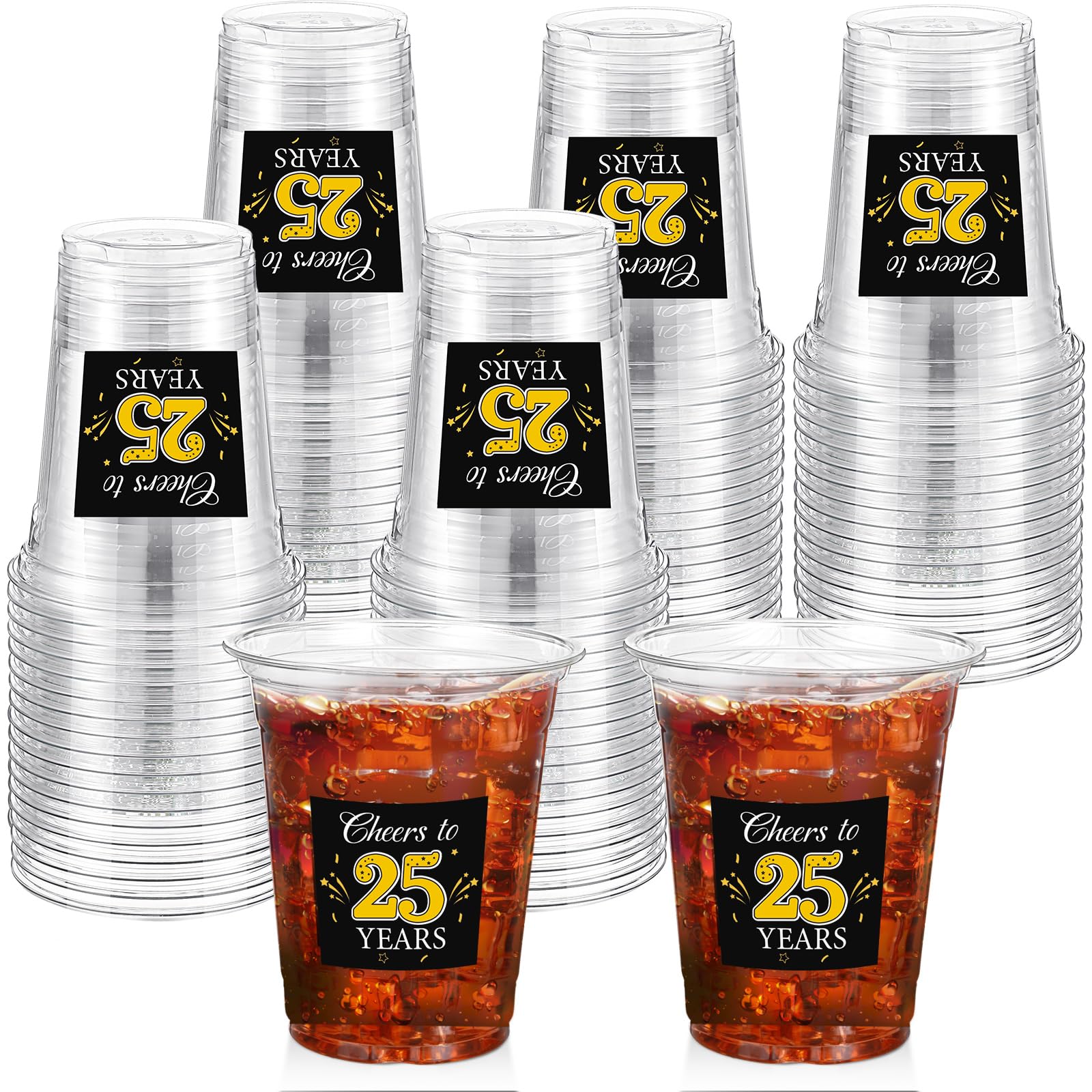 Funnymoom 60 Pack 25th Birthday Cups Decorations for Men, Women, 12oz, Gold