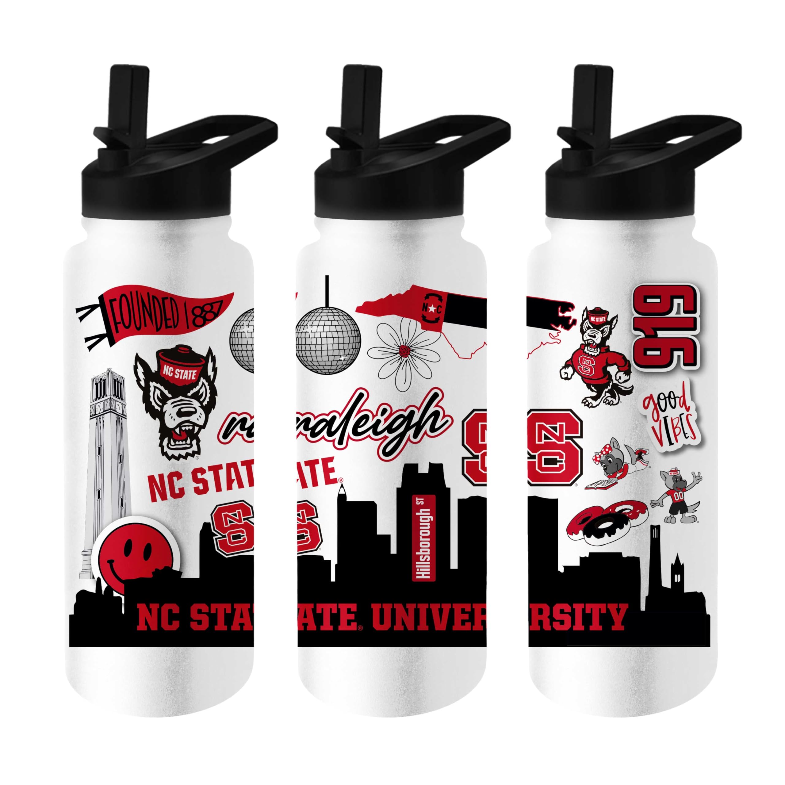Logo Brands NCAA Native 34 oz Quencher Water Bottle - | Local Icons Design | Double-Wall Insulated| Leak-Proof Lid &amp; Built-In Straw