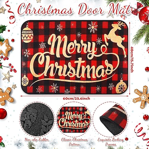 Miniatura 2 de Tinideya Felpudo decorativo de Navidad, tapete antideslizante de Navidad a cuadros, tapete de bienvenida de Navidad para decoración de entrada en