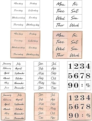 Dedoot - Sellos de goma de madera vintage, 52 sellos de fecha, sellos de madera vintage para la semana y números para hacer tarjetas, pintura,