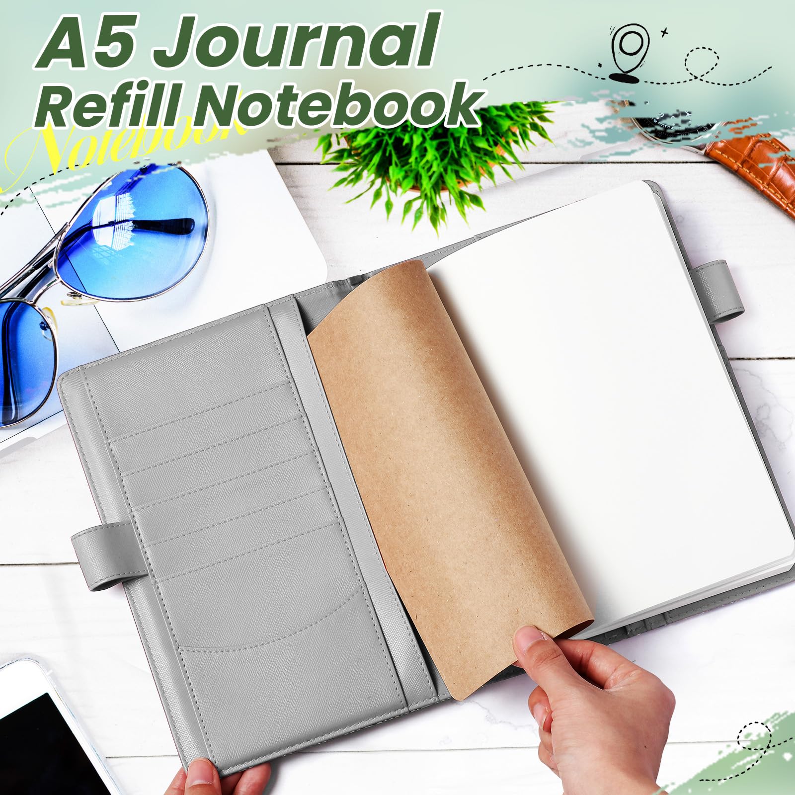 Zhanmai 10 quaderni in carta kraft, con copertina rigida, 12,7 x 20,3 cm, formato A5, 200 pagine, 100 fogli, marrone, per viaggiatori, ufficio, scuola, forniture per scrittura (vuoto)
