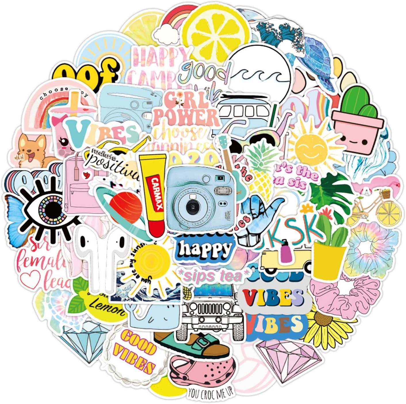 100 Sheets Aesthetic Stickers Pack, Cute Neon Girls Waterproof Vinyl Decals Laptop Stickers for Scrapbook, Luggage, Skateboard, and Water Bottles - Trendy Colorful Sticker for Art and Crafts