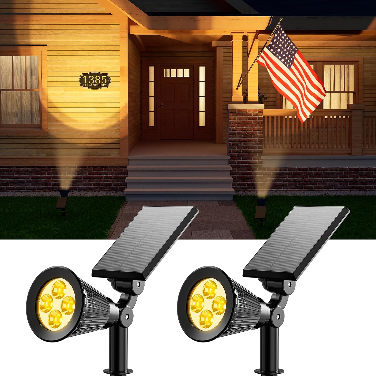 2 Pack Solar Spotlights Outdoor Waterproof for Flag, Tree, Statue, Wooden Sign, Plant Pot, Bright LED Outside Landscape Flood Lamp for Decoration Uplighting Yard, Garden, House, Walkway, Ground, Fence