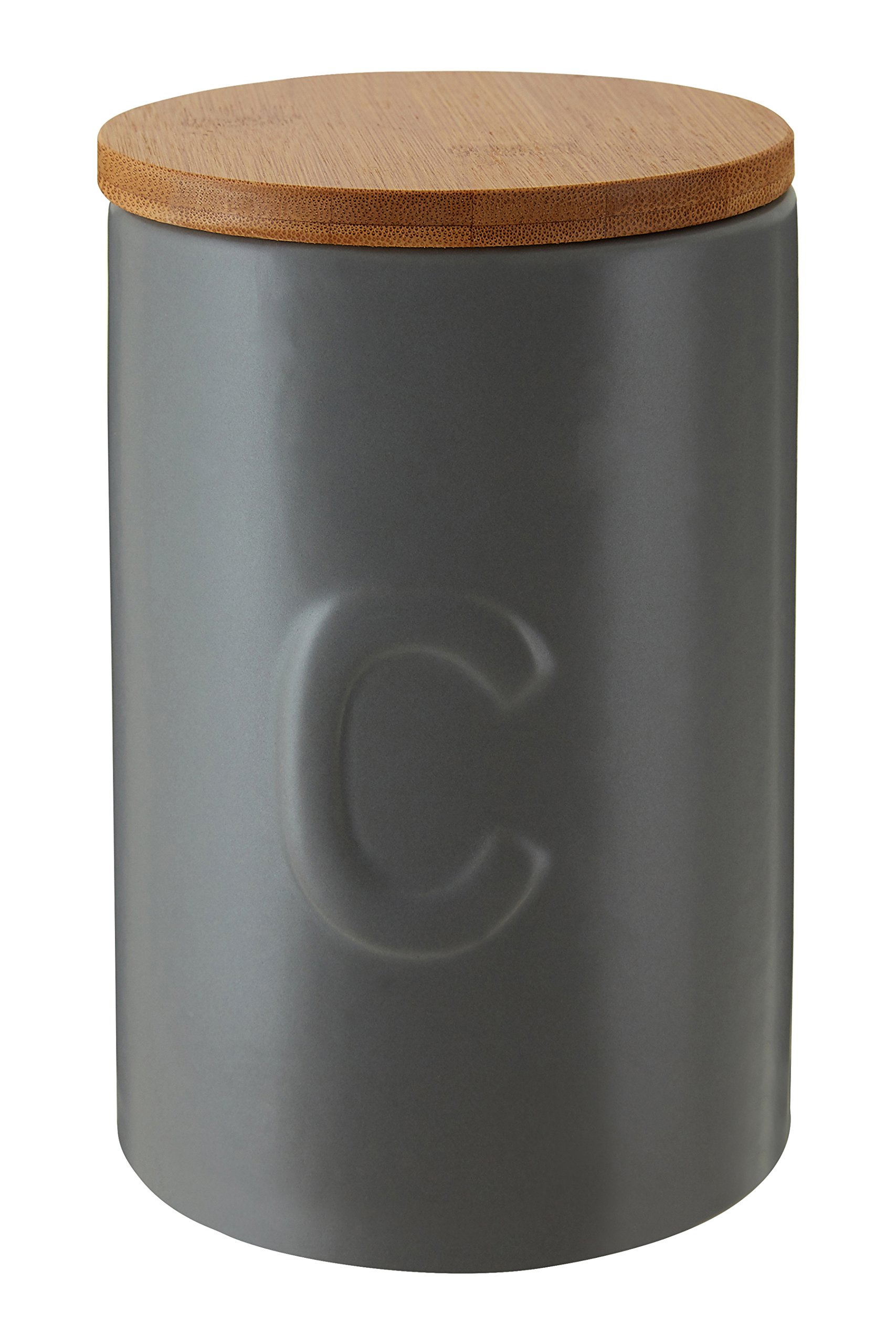 Premier Housewares Light Grey Coffee Canister - Bamboo Lid - Durable Dolomite - Kitchen Storage - H15 x L10 x W10 cm