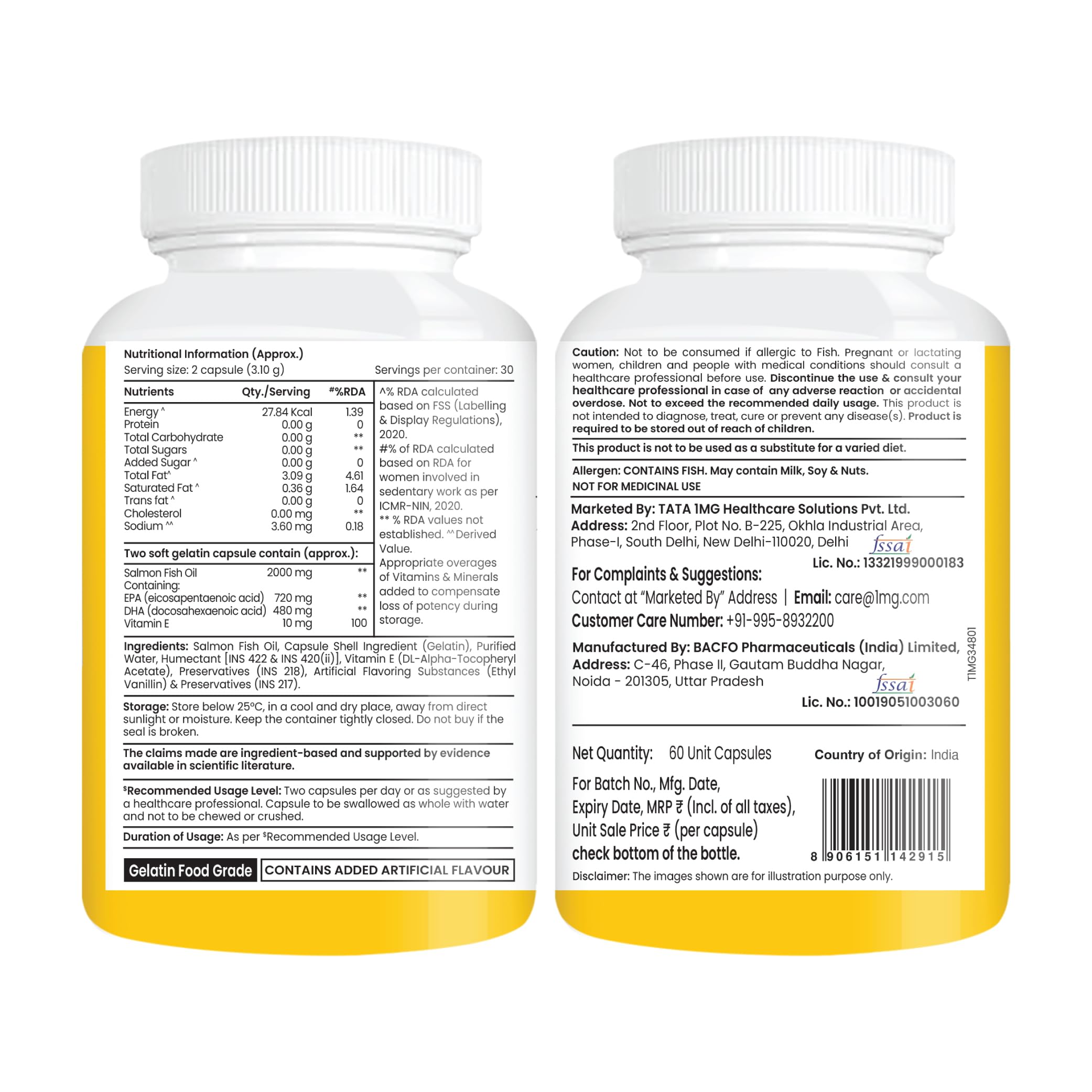 Tata 1mg Salmon 4X Omega | Omega-3 Fish Oil for Heart, Eye & Brain Health | 2000 mg Salmon Fish Oil, 720 mg EPA, 480 mg DHA | 60 Capsules — Amazon image 2