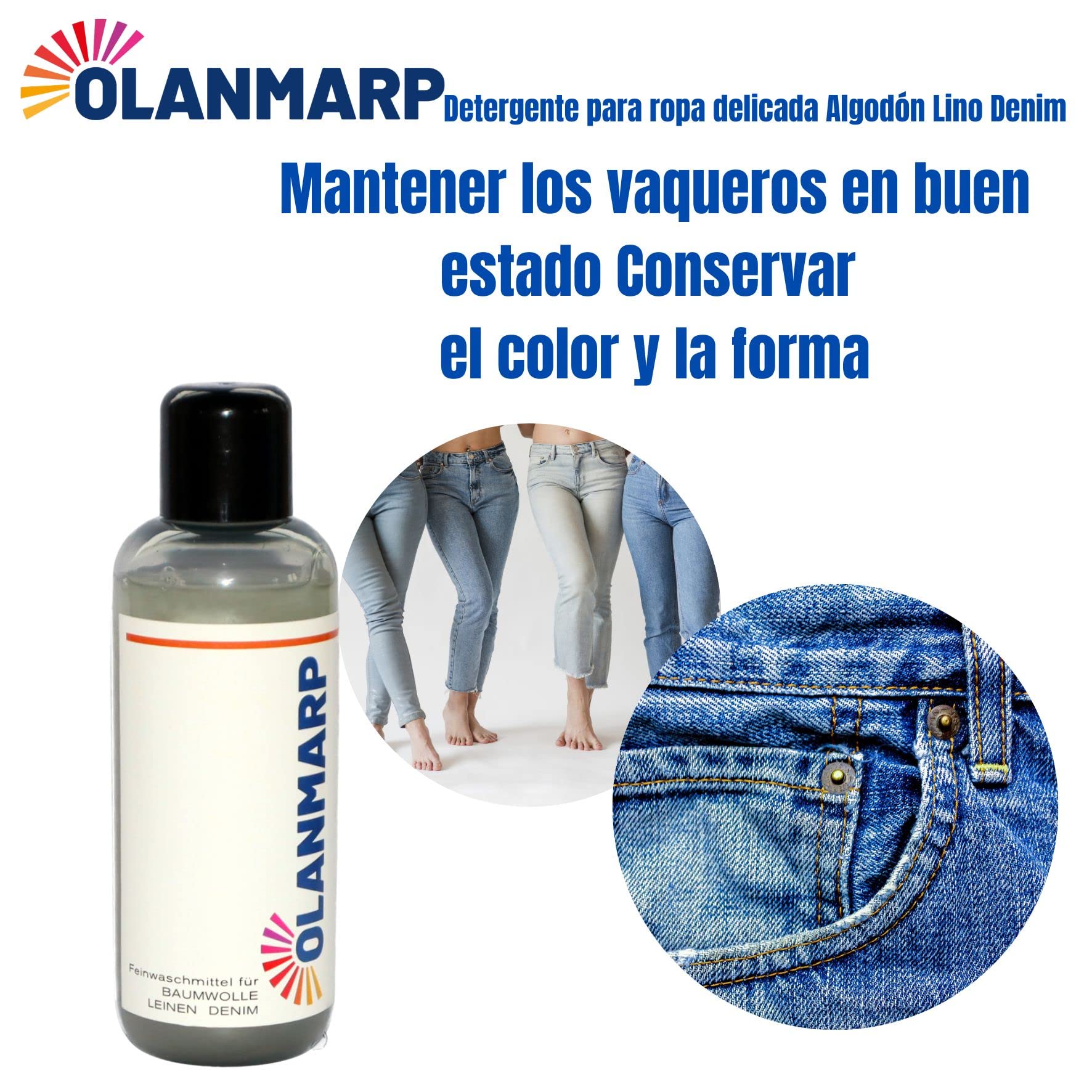 Detergente para algodón y lino Olanmarp concentrado – detergente líquido suave para lavado a mano y a máquina – ideal para fibras naturales y ropa delicada – sin químicos agresivos (480 ml)