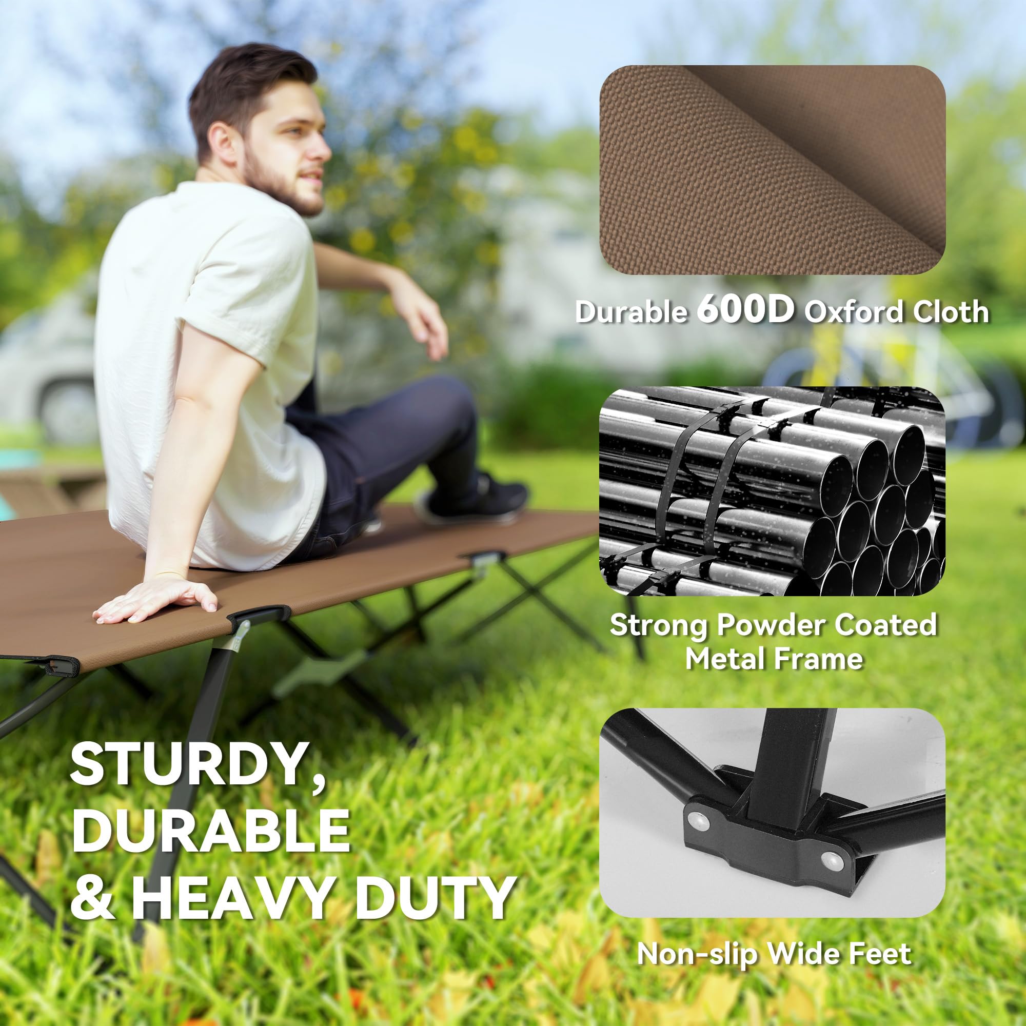 Lit de camping double Outsunny Lit de camp pliable Transat d'extérieur Lit de jardin ultra léger avec sac de transport (kaki)