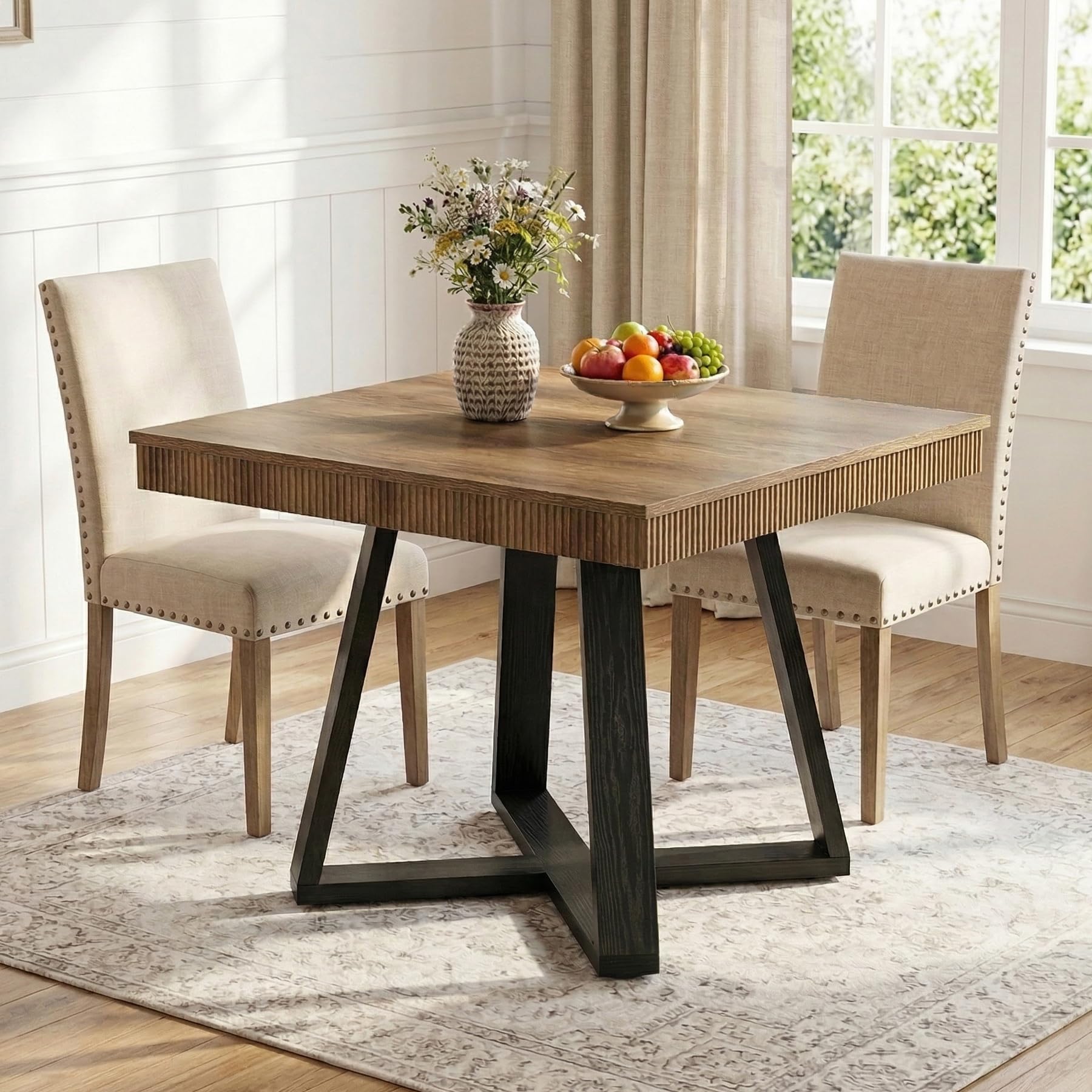 Tribesigns Lot de 2 tables à manger carrées de 80 cm pour 2 à 4 personnes, table de cuisine industrielle avec structure en X, table d'appoint pour appartement et coin petit-déjeuner, marron
