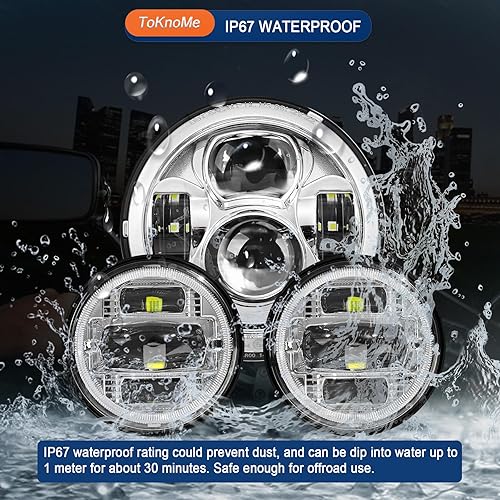 Miniatura 7 de ToKnoMe Faro delantero LED cromado de 7 pulgadas, luces antiniebla para motocicleta, compatible con Harley Davidson Touring Road King Ultra Classic