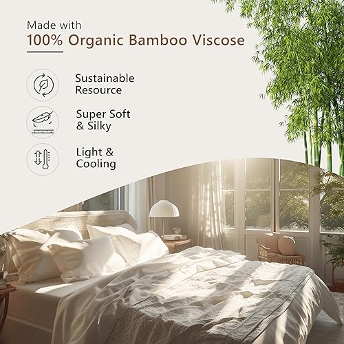 Miniatura 2 de Sábanas de viscosa de bambú de lujo, tamaño California King, juego de cama orgánico súper suave 100% fibra de viscosa de bambú, sábana superior y
