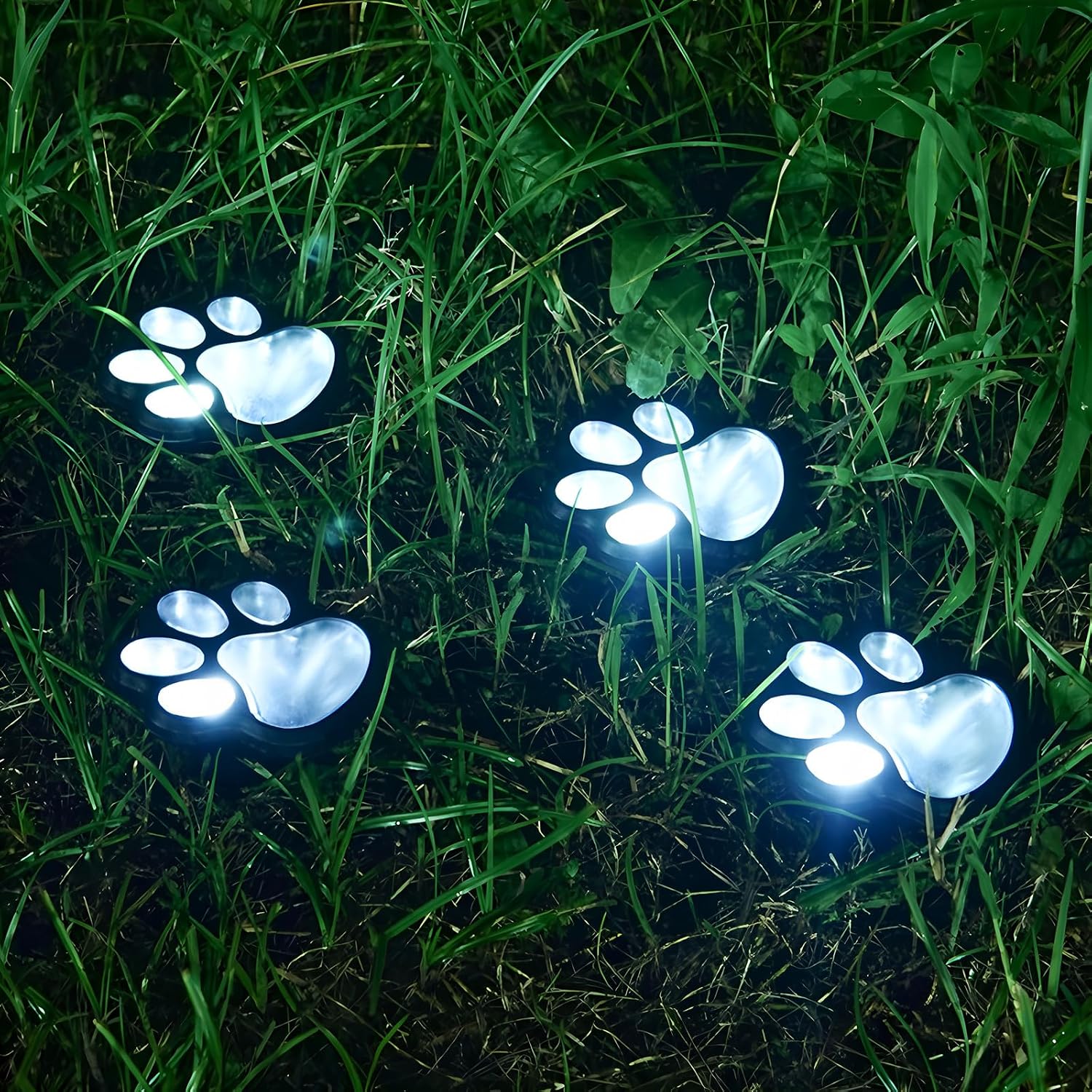 4 Pack Paw Print Solar Light Outdoor,Solar Dog Paw Light for Garden Decorations,IP65 Waterproof Solar Powered Yard Cat Puppy Lights for Lawn Pet Cemetery Pathway Patio Pet Lovers (White Light)