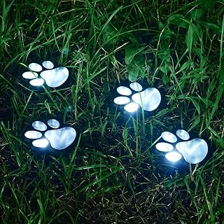 4 Pack Paw Print Solar Light Outdoor,Solar Dog Paw Light for Garden Decorations,IP65 Waterproof Solar Powered Yard Cat Puppy Lights for Lawn Pet Cemetery Pathway Patio Pet Lovers (White Light)