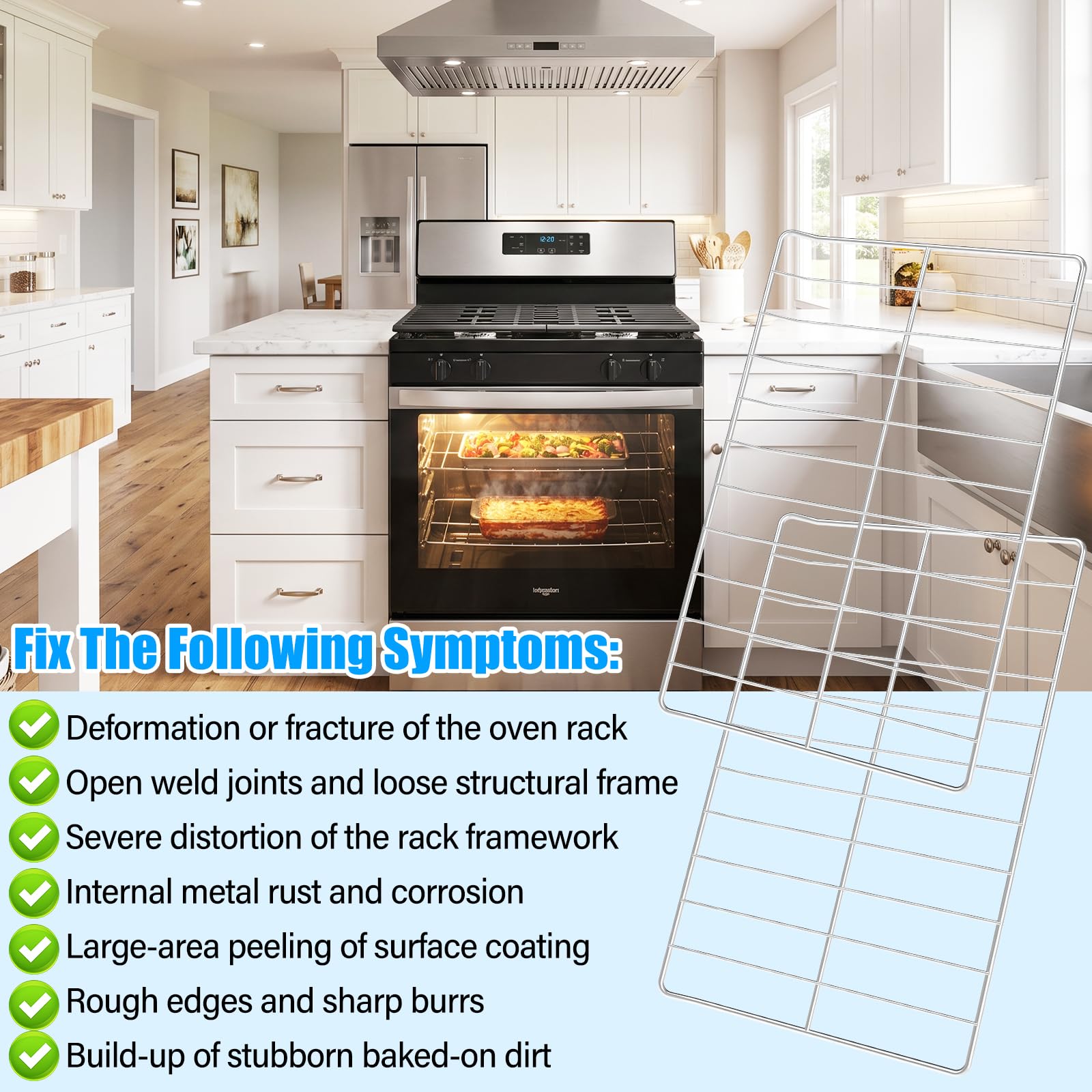 Aggiornato WPW10550642 Griglia di ricambio per forno compatibile con griglia per forno Whirlpool W10550642 Griglia per forno Gamma a gas Scaffale per rack WFG505M0MS WFG32000MS WFG32000MS, acciaio