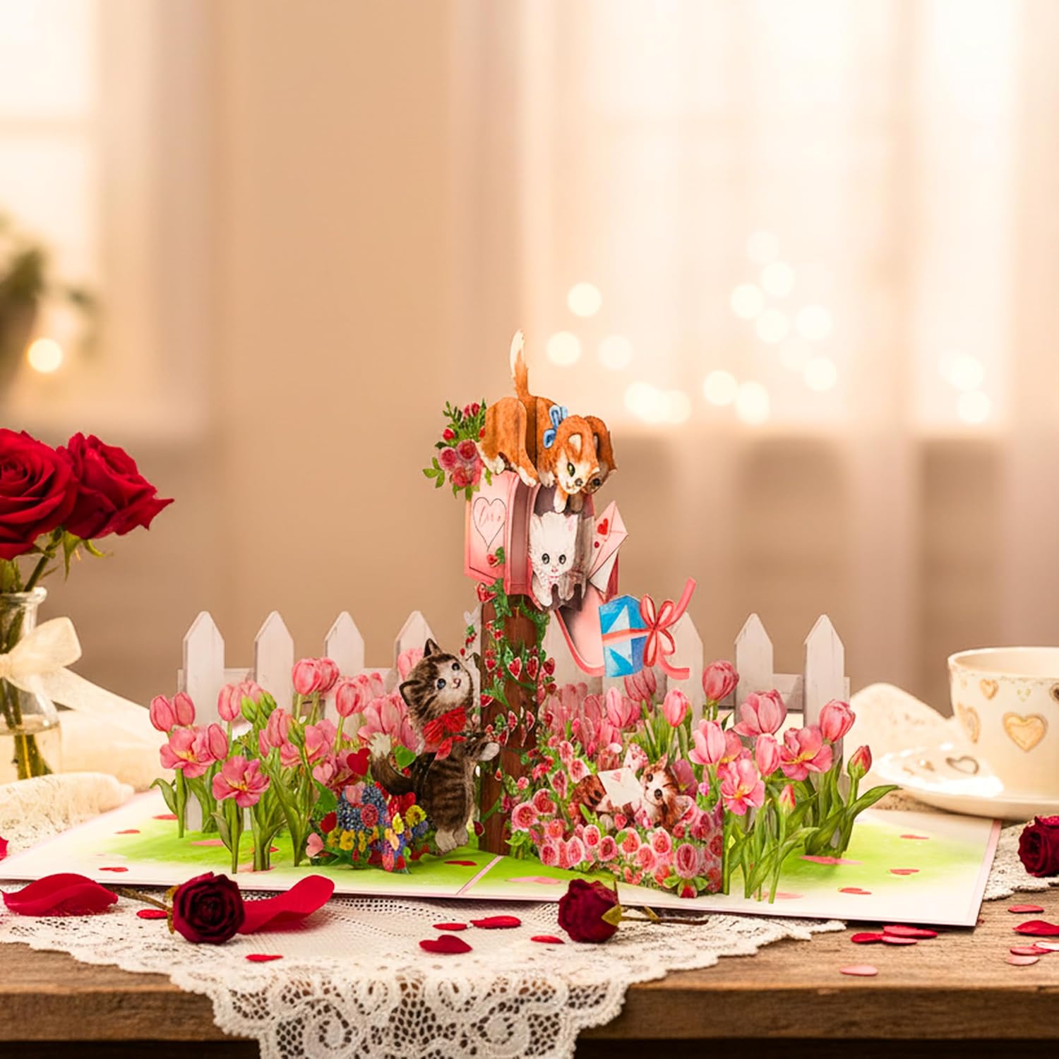 HEARTAGS- Pop Up Valentines Card, 3D Cat Valentines Day Card For Wife, Husband, Him, Her, Girlfriend, Boyfriend, Adults | 6x8 in Funny Cat Valentine Cards Pop Up With Envelope - Image 2