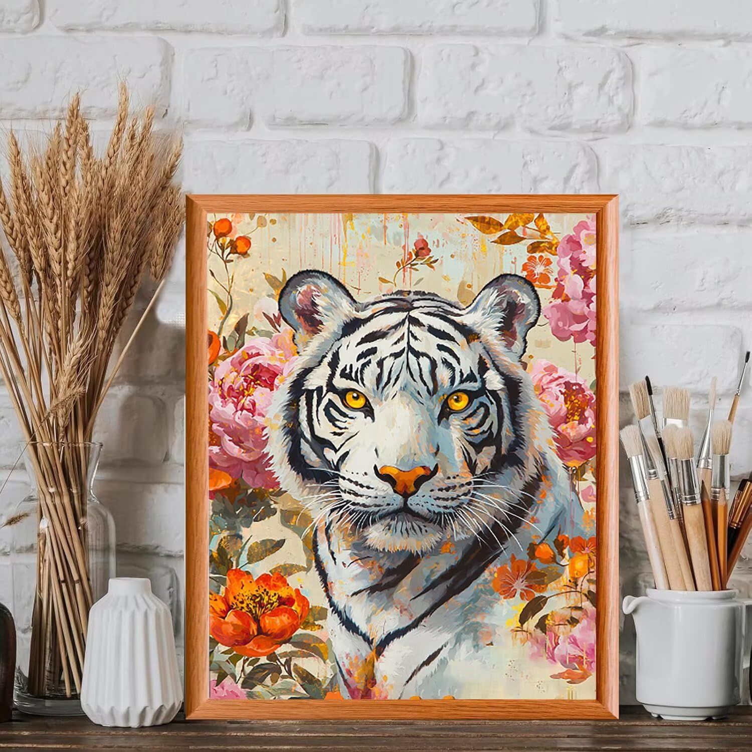 WEISHIWE Weißer Tiger Malen Nach Zahlen Erwachsene Anfänger, 80x100cm c-11 | Malen nach Zahlen Erwachsene Leinwand Kit, DIY Handgemalt Ölgemälde Set mit 3-Pinseln und Acrylfarbe für Wanddeko,Ohne Rahmen