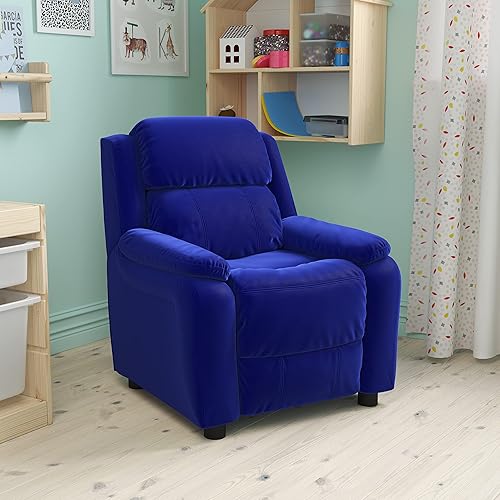 Miniatura 14 de EMMA + OLIVER Sillón reclinable infantil de vinilo beige acolchado de lujo con brazos de almacenamiento Vinilo beige.,negro, cuero, (Black