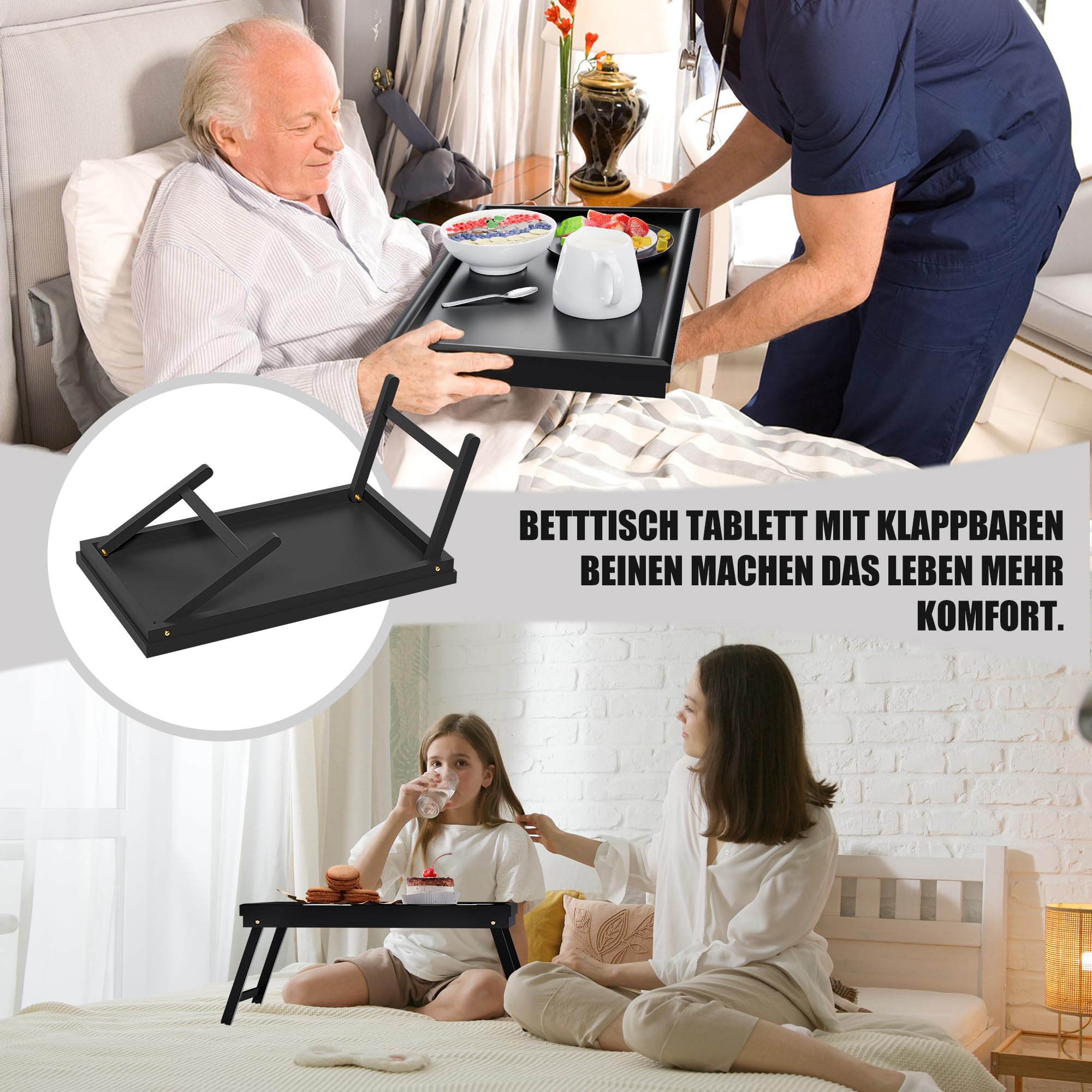 Decopatent® Bamboe Inklapbare Bedtafel Voor Op Bed Met Dienblad Houten Bedtafelje Laptoptafel Ontbijt Bed Bank Dienblad