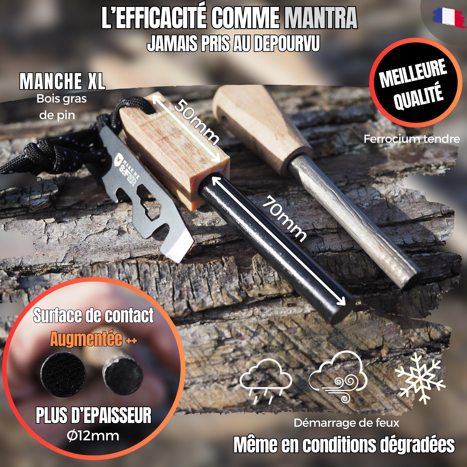 Firesteel XL Ours Furtif - Pierre à Feu Survie Barre Magnésium Tendre